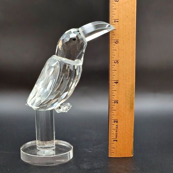 Crystal Clear Glass Bird Toucan Parrot Figurine Paperweight Facet Cuts Vintage - Picture 10 of 12
